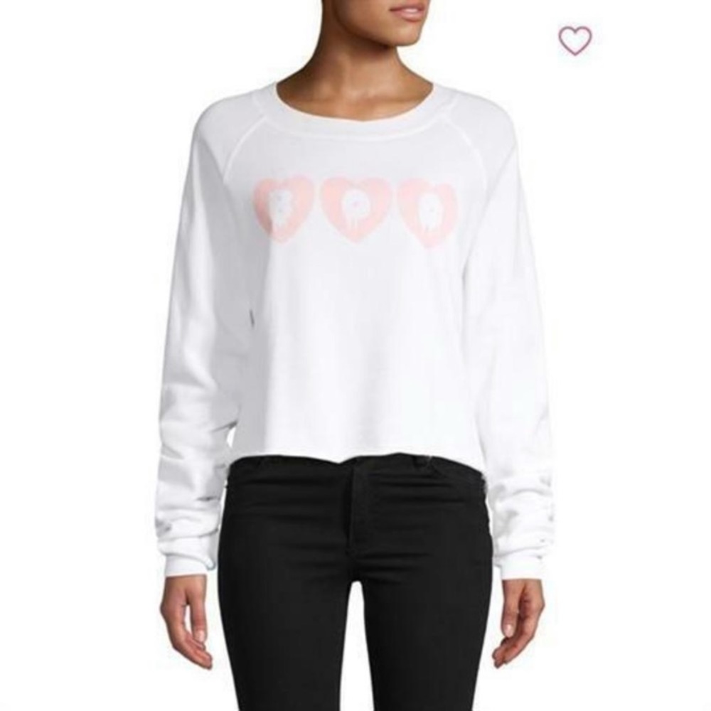 Halloween Wildfox Pink Heart Call Me Boo Monte Cropped Sweatshirt L